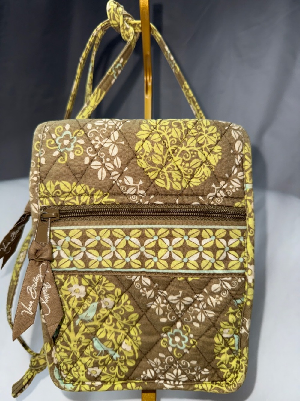 Vtg Vera Bradley Quilted Crossbody Shoulder Bag in Brown and Yellow
